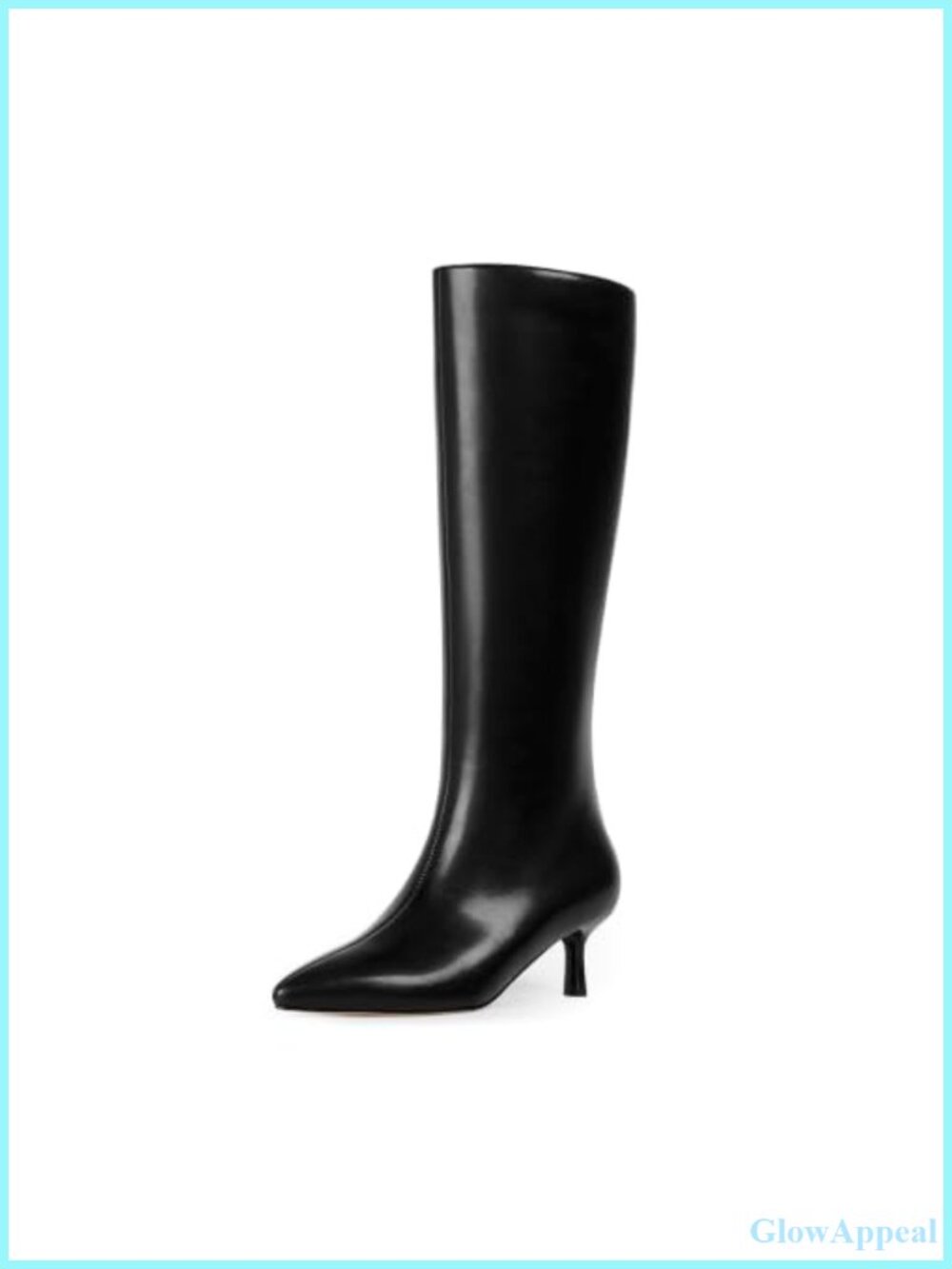 Faux Leather Knee High Boots Side Zipper Kitten Heel Pointed Toe